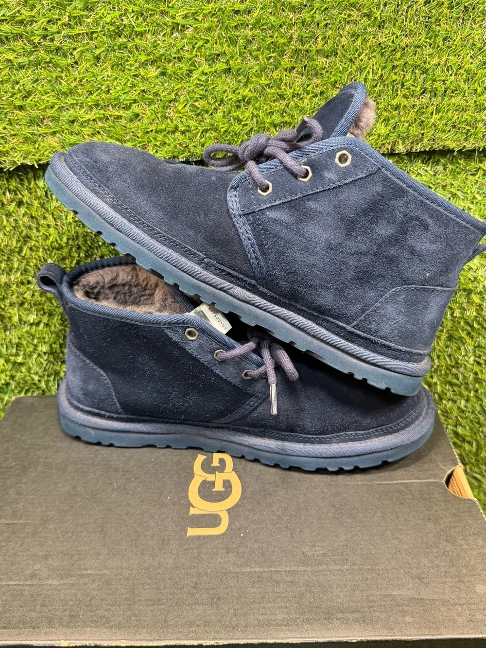 UGG Neumel Men’s Boots Size 8 Navy Blue Suede Lace Up Chukka 3236 with Box